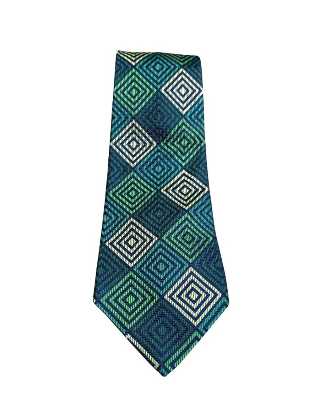 Turnbull & Asser Green Diamond Pattern Silk Tie Handmade England